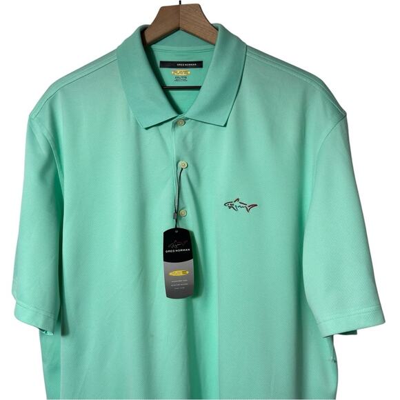 GREG NORMAN PLAY DRY MEN XXL GREEN SHORT SLEEVE POLO BRAND NEW WITH TAGS - Picture 2 of 4